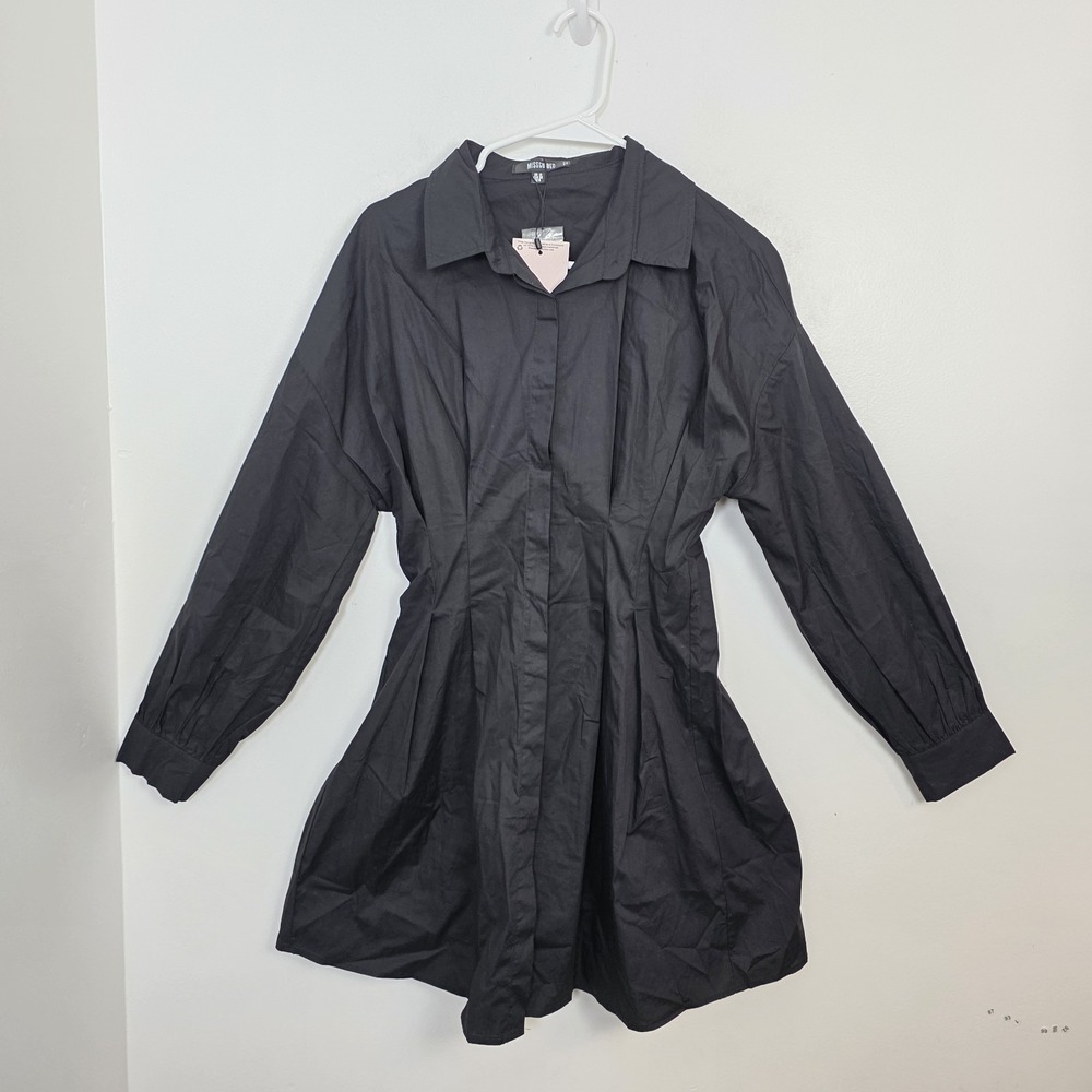 NEW Missguided Cinch Waist Button Up Pleated Poplin Mini Shirt‎ Dress Size 6